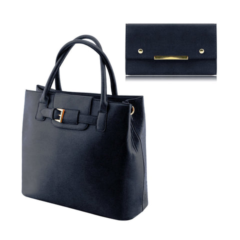 Stylish Ladies Large Faux Leather 2-in-1 Handbag Shoulder Bag Purse Cross-body Bag - 1011 Black