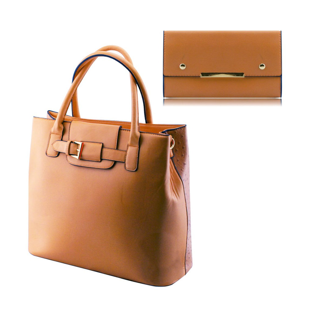 Stylish Ladies Large Faux Leather 2-in-1 Handbag Shoulder Bag Purse Cross-body Bag - 1011 Brown