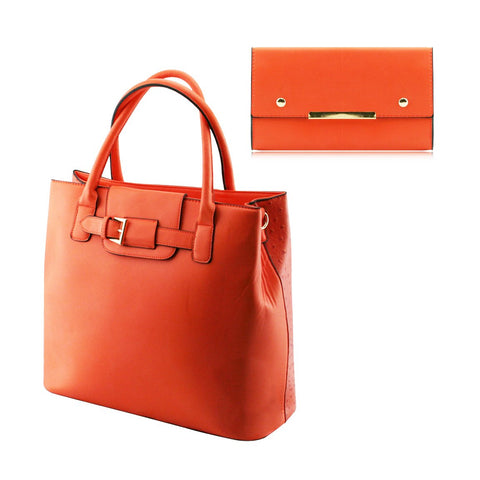 Stylish Ladies Large Faux Leather 2-in-1 Handbag Shoulder Bag Purse Cross-body Bag - 1011 Orange