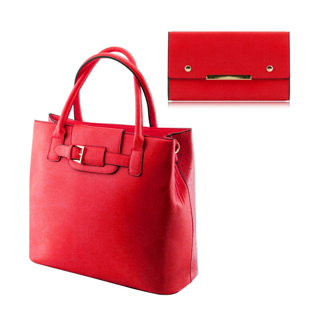 Stylish Ladies Large Faux Leather 2-in-1 Handbag Shoulder Bag Purse Cross-body Bag - 1011 Red