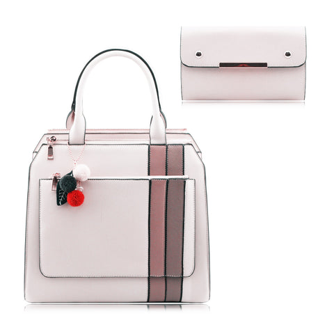 Stylish Woman Faux Leather 2-in-1 Handbag Shoulder Bag Crossbody Bag Purse - 86136 Beige