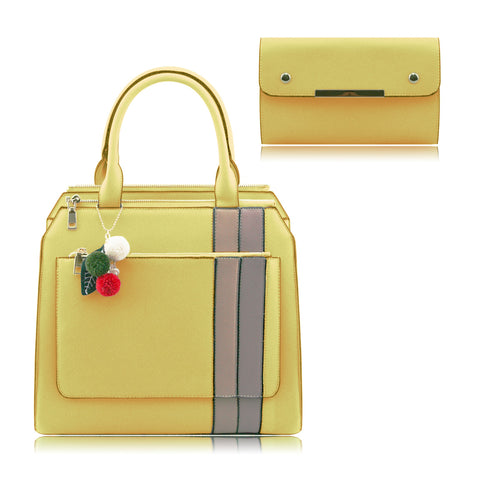 Stylish Woman Faux Leather 2-in-1 Handbag Shoulder Bag Crossbody Bag Purse - 86136 Yellow