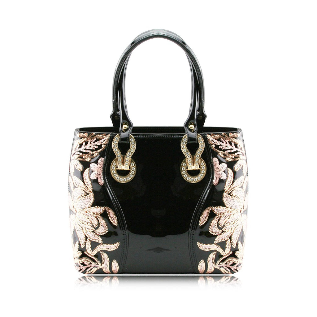 Stunning Shiny Patent Faux Leather Ladies Handbag Shoulder Bag - 8618 Black