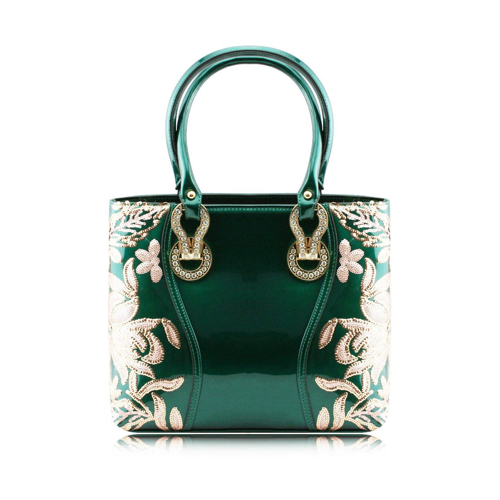 Stunning Shiny Patent Faux Leather Ladies Handbag Shoulder Bag - 8618 Green