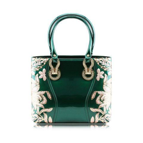 Stunning Shiny Patent Faux Leather Ladies Handbag Shoulder Bag - 8618 Green