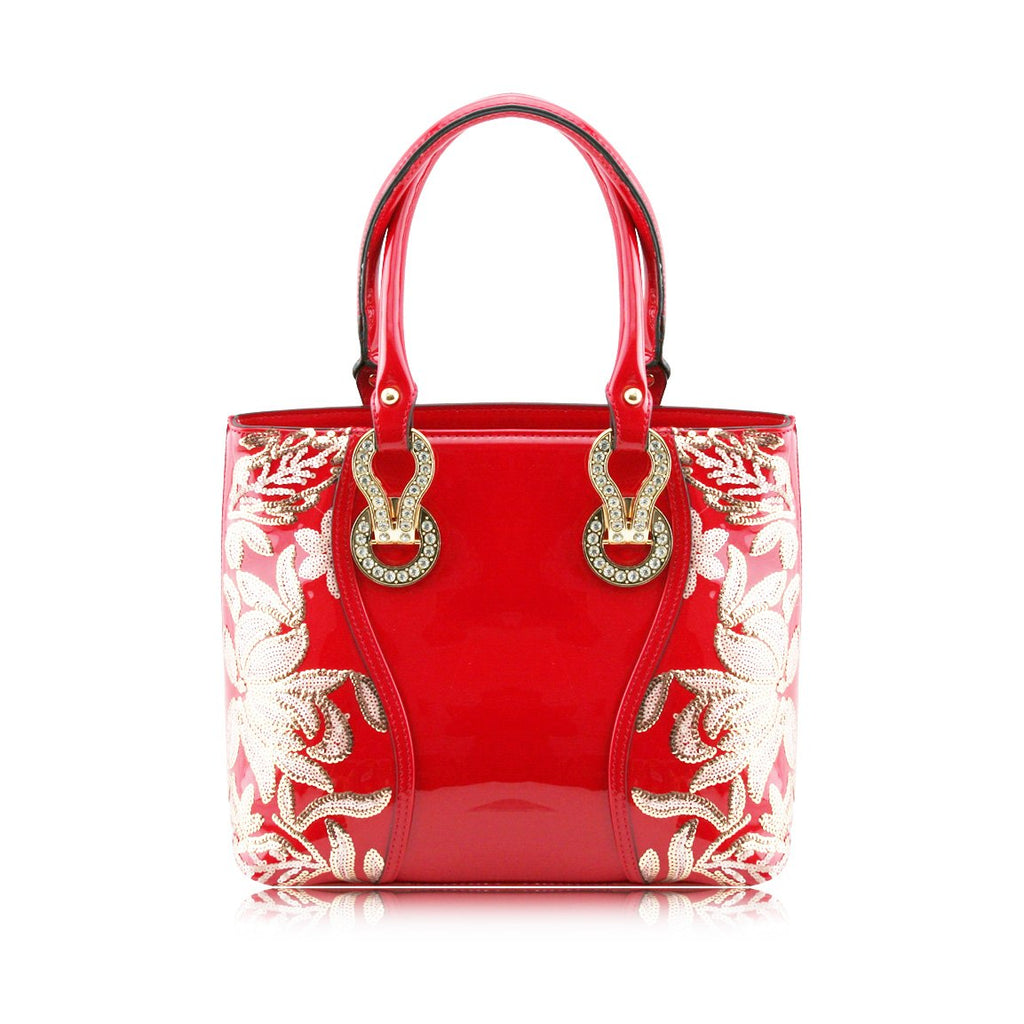 Stunning Shiny Patent Faux Leather Ladies Handbag Shoulder Bag - 8618 Red
