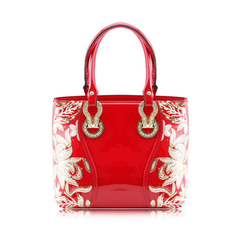 Stunning Shiny Patent Faux Leather Ladies Handbag Shoulder Bag - 8618 Red