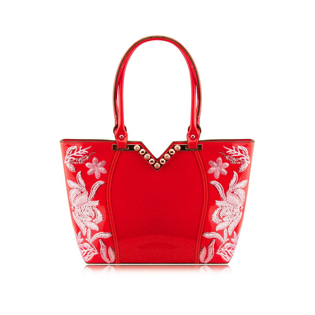 Stunning Shiny Patent Faux Leather Ladies Handbag Shoulder Bag - 8819-1 Red