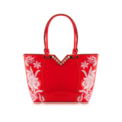 Stunning Shiny Patent Faux Leather Ladies Handbag Shoulder Bag - 8819-1 Red