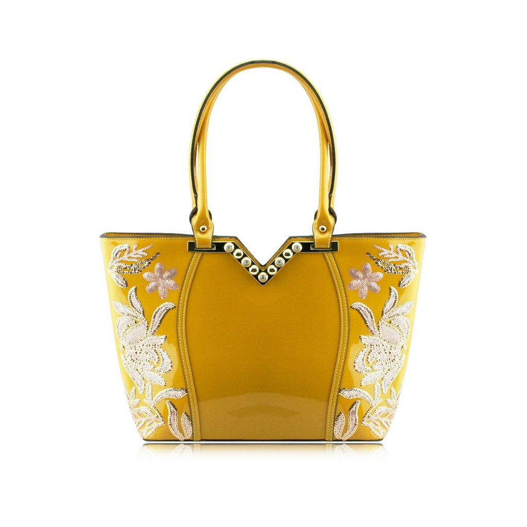 Stunning Shiny Patent Faux Leather Ladies Handbag Shoulder Bag - 8819-1 Yellow