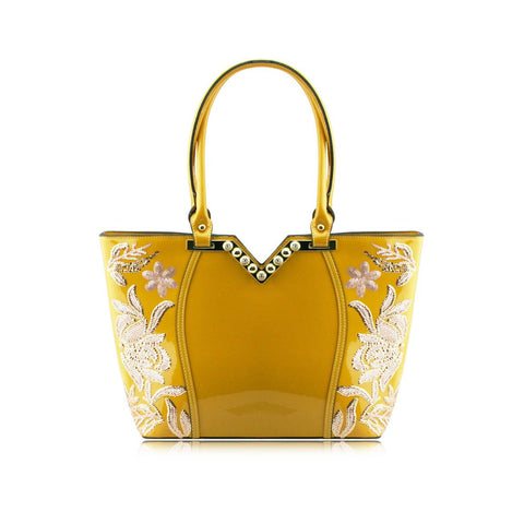 Stunning Shiny Patent Faux Leather Ladies Handbag Shoulder Bag - 8819-1 Yellow