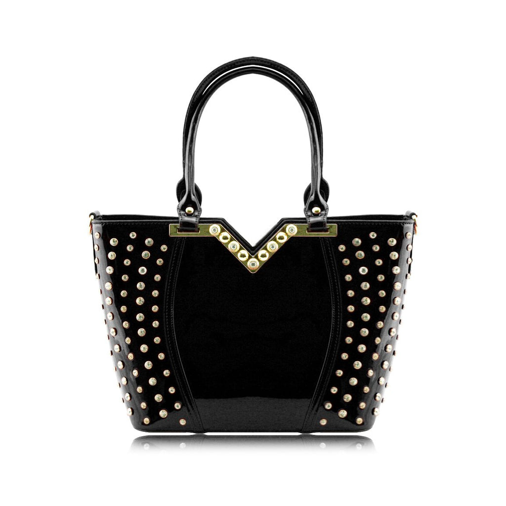 Stunning Shiny Patent Faux Leather Ladies Handbag Shoulder Bag - 8819 Black