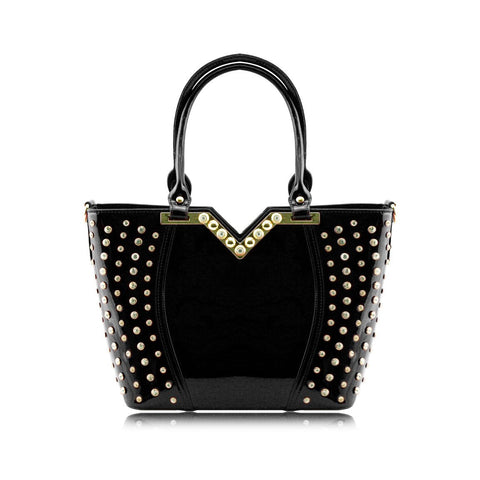 Stunning Shiny Patent Faux Leather Ladies Handbag Shoulder Bag - 8819 Black