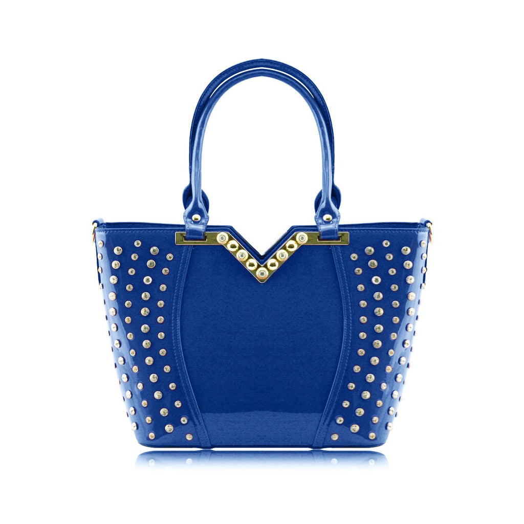 Stunning Shiny Patent Faux Leather Ladies Handbag Shoulder Bag - 8819 Blue