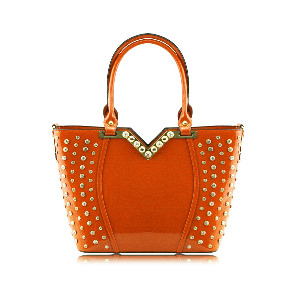 Stunning Shiny Patent Faux Leather Ladies Handbag Shoulder Bag - 8819 Orange
