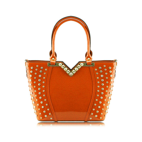 Stunning Shiny Patent Faux Leather Ladies Handbag Shoulder Bag - 8819 Orange
