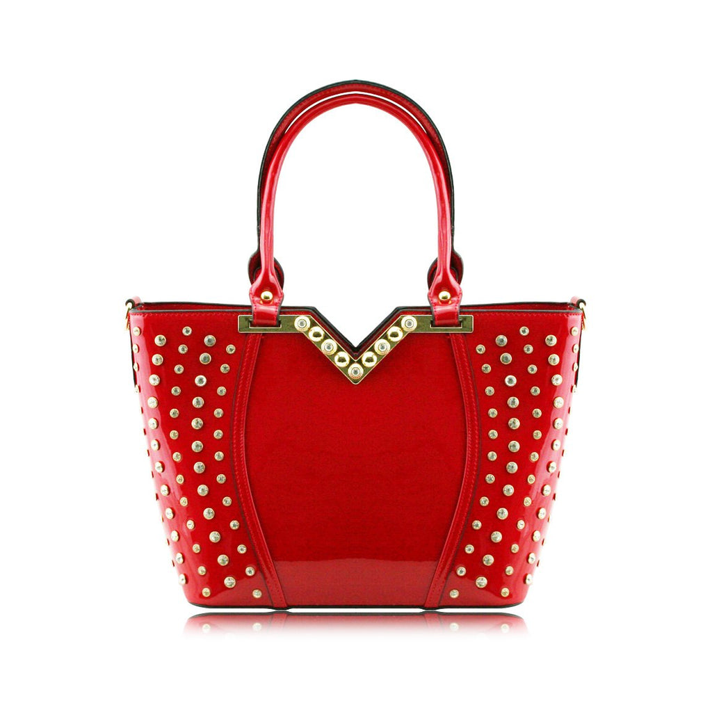 Stunning Shiny Patent Faux Leather Ladies Handbag Shoulder Bag - 8819 Red
