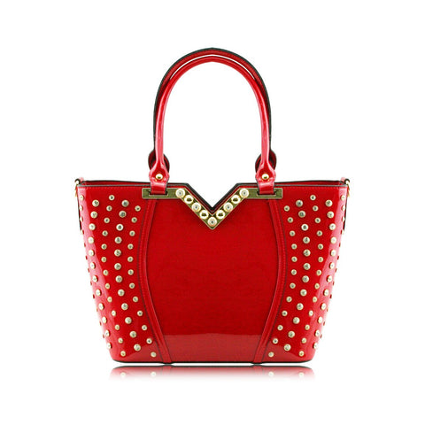 Stunning Shiny Patent Faux Leather Ladies Handbag Shoulder Bag - 8819 Red
