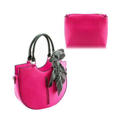Stylish Faux Leather Handbag Shoulder Bag with Cosmetic Bag & Scarf – F36 Pink