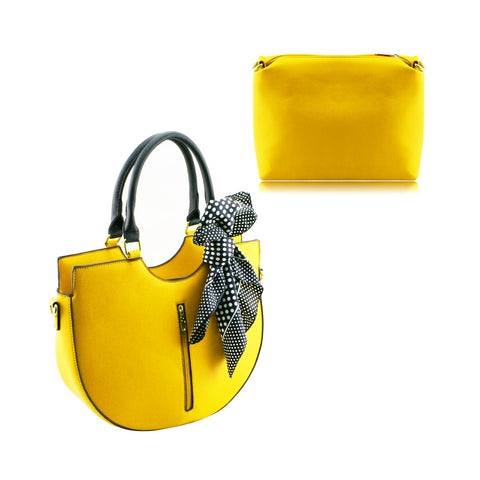 Stylish Faux Leather Handbag Shoulder Bag with Cosmetic Bag & Scarf – F36 Yellow