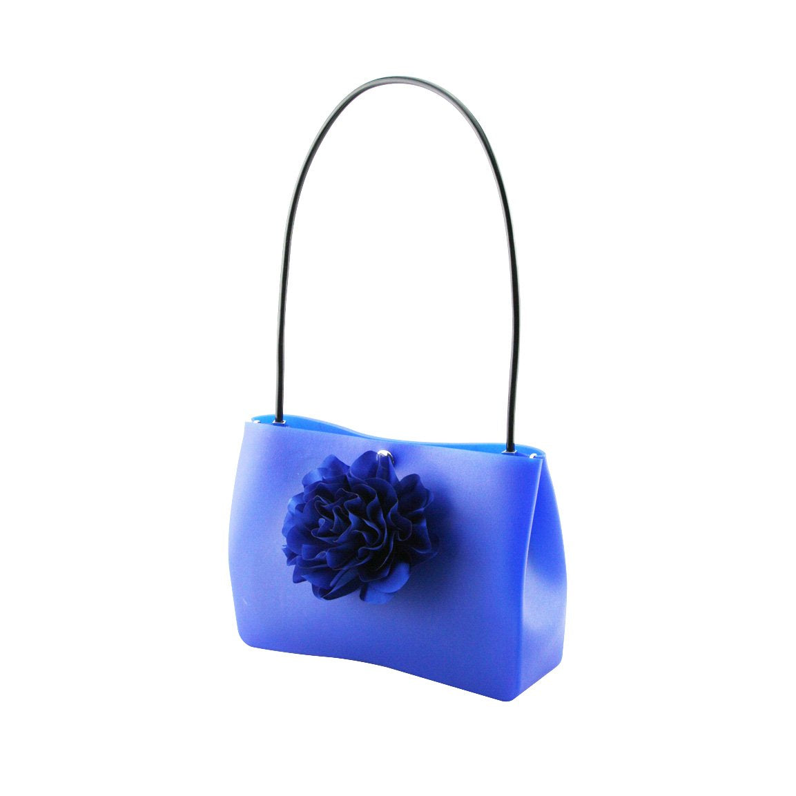 Stunning Ladies Small Rubber Handbag Small Flower Royal Blue