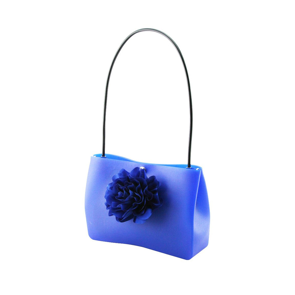 Stunning Ladies Small Rubber Handbag - Small Flower Royal Blue