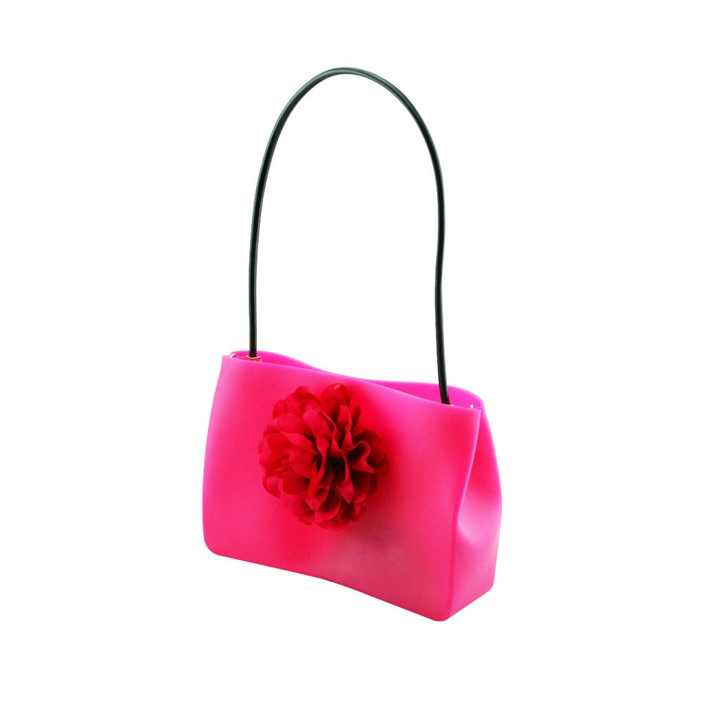 Stunning Ladies Small Rubber Handbag - Small Flower Fuchsia