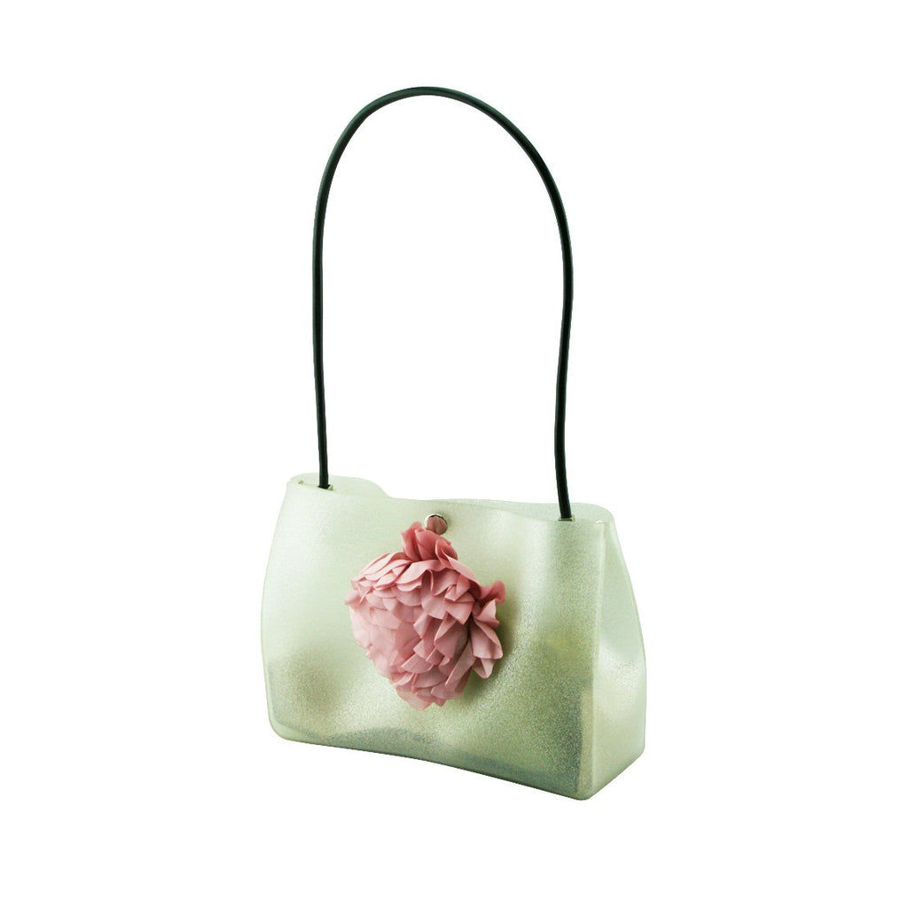 Stunning Ladies Small Rubber Handbag - Small Flower Light Gold
