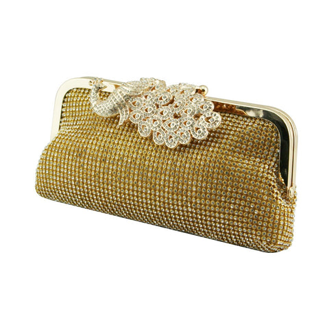 Stunning Crystal Embellished Soft Clutch Bag Evening Bag Wedding Bag - W0-100 Gold