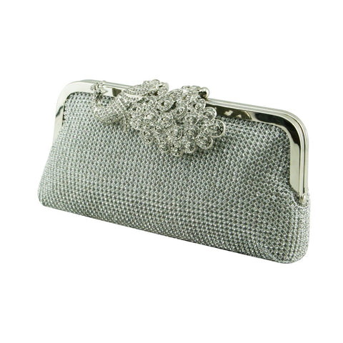 Stunning Crystal Embellished Soft Clutch Bag Evening Bag Wedding Bag - W0-100 Silver